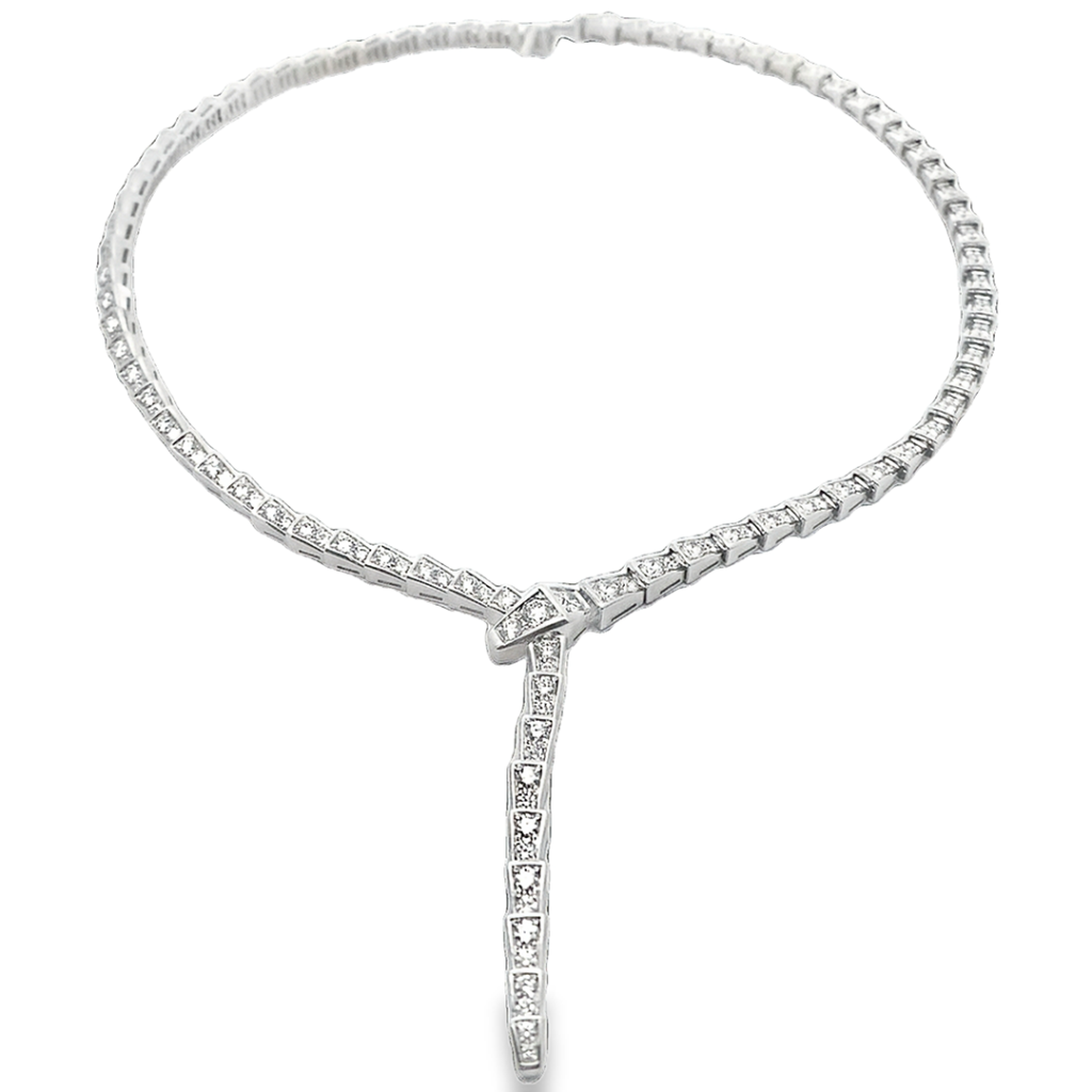 Bulgari Serpenti Viper Slim Necklace 18kt White Gold Pave Diamonds