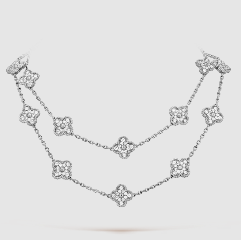 18K White Gold Van Cleef & Arpels Vintage Necklace, 20 Motifs, Diamond - Van Cleef & Arpels Jewelry - 2