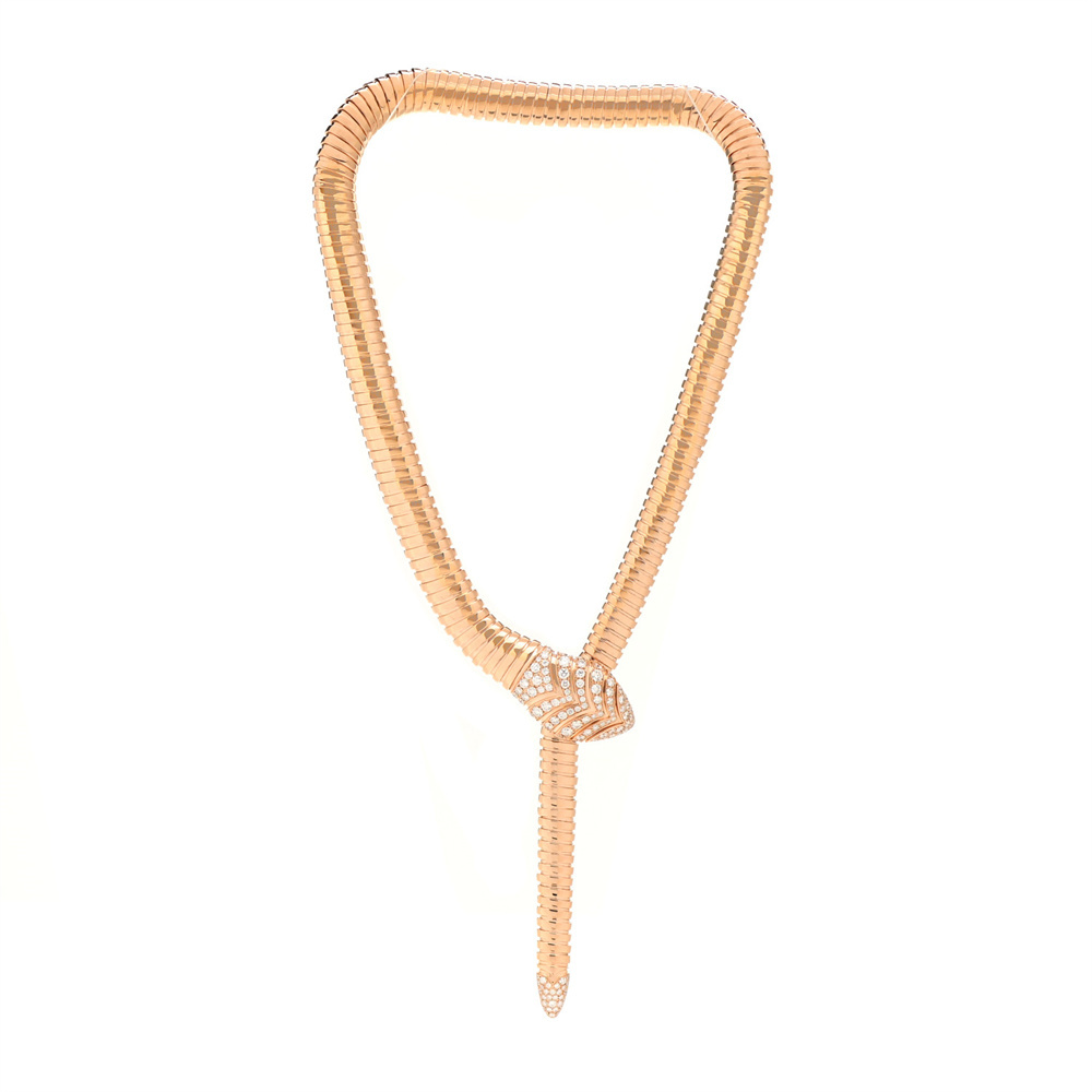 18K Rose Gold Bvlgari Serpenti Tubogas Diamond Necklace