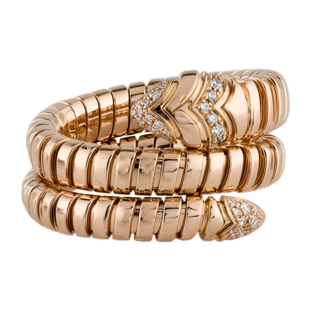 18K Rose Gold Bvlgari Serpenti Tubogas Double Spiral Ring