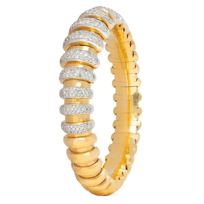 Bulgari Diamond 18 Two-Tone Gold Vintage Celtaura Tubogas Cuff Bracelet - Bulgari Jewelry - 2