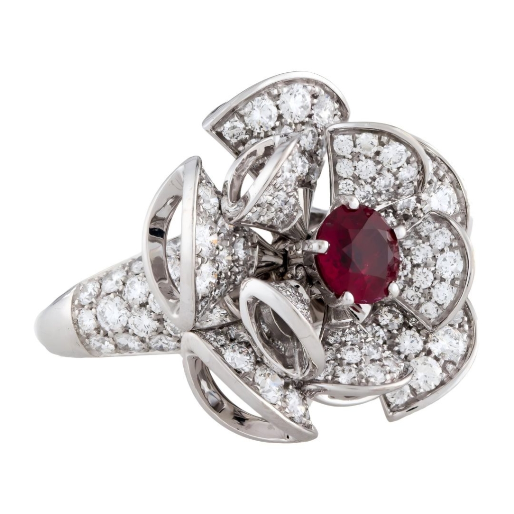 Bulgari Divas Dream Ring 18K White Gold Ruby Diamonds