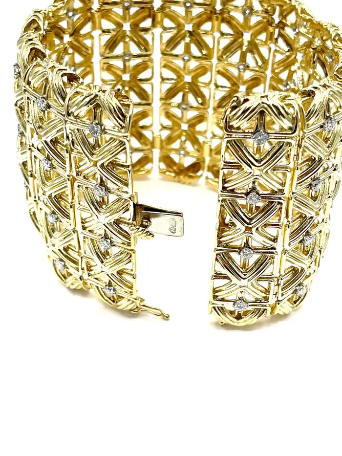 Cartier 3.92 Carat Round Brilliant Diamond 18K Yellow Gold Wide Bracelet - Cartier Jewelry - 2