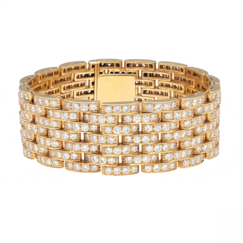 18k Yellow Gold Cartier Maillon Panthére 7 Row Diamonds Bracelet