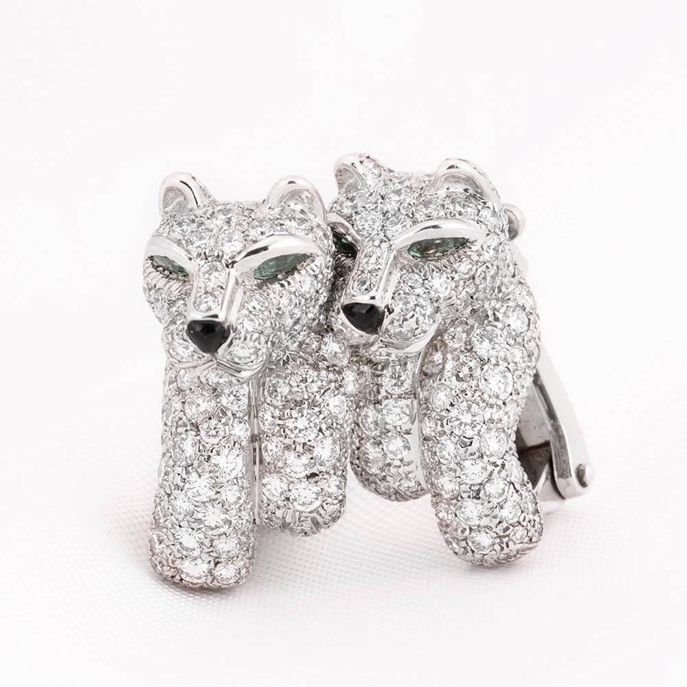 18K Cartier White Gold Diamond Panthere De Cartier Earrings - Cartier Jewelry - 1