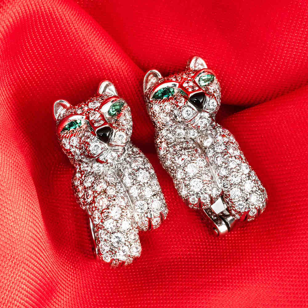 18K Cartier White Gold Diamond Panthere De Cartier Earrings - Cartier Jewelry - 2