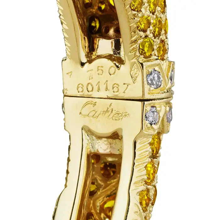 Rare Cartier Paris Chimera Vintage Yellow White Diamond Emerald Hinged Bracelet - Cartier Jewelry - 3