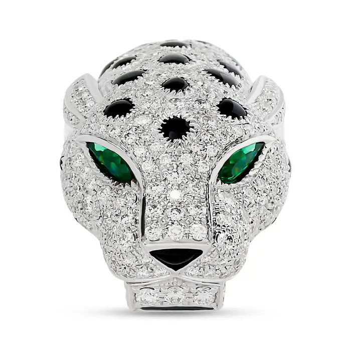 Panther De Cartier Platinum Diamond, Onyx and Emerald Cuff Bracelet - Cartier Jewelry - 2