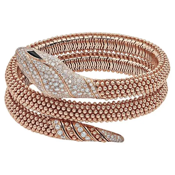 Bvlgari Serpenti Pallini Rose Gold Pave Diamonds Onyx Bracelet